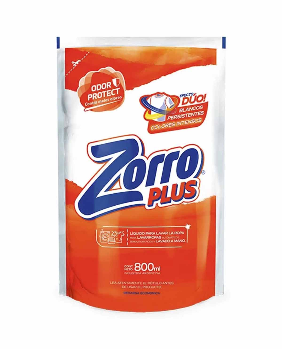 Jabon Liquido Zorro Plus Doypack Efecto Duo x 800 Ml